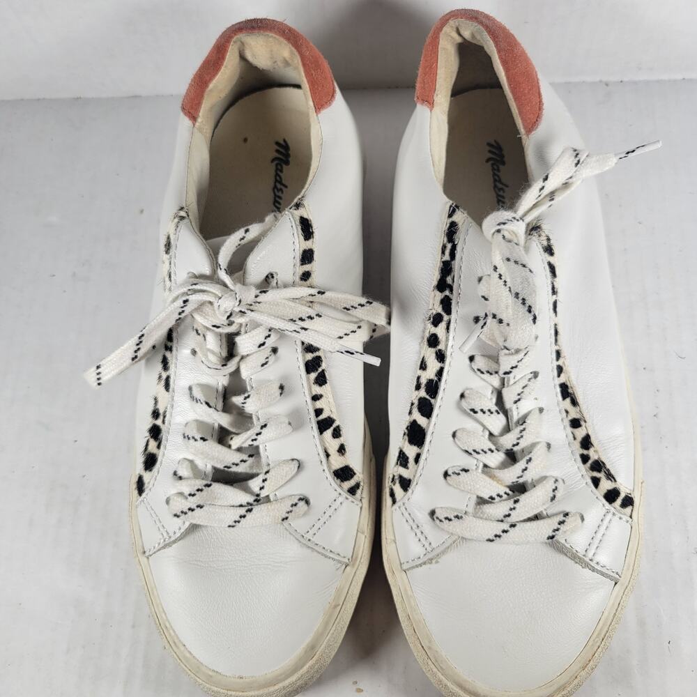 Madewell Leather Leopard Print Casual Lace Up Sidewalk Low-Top Sneakers Size 7.5 - Picture 2 of 9